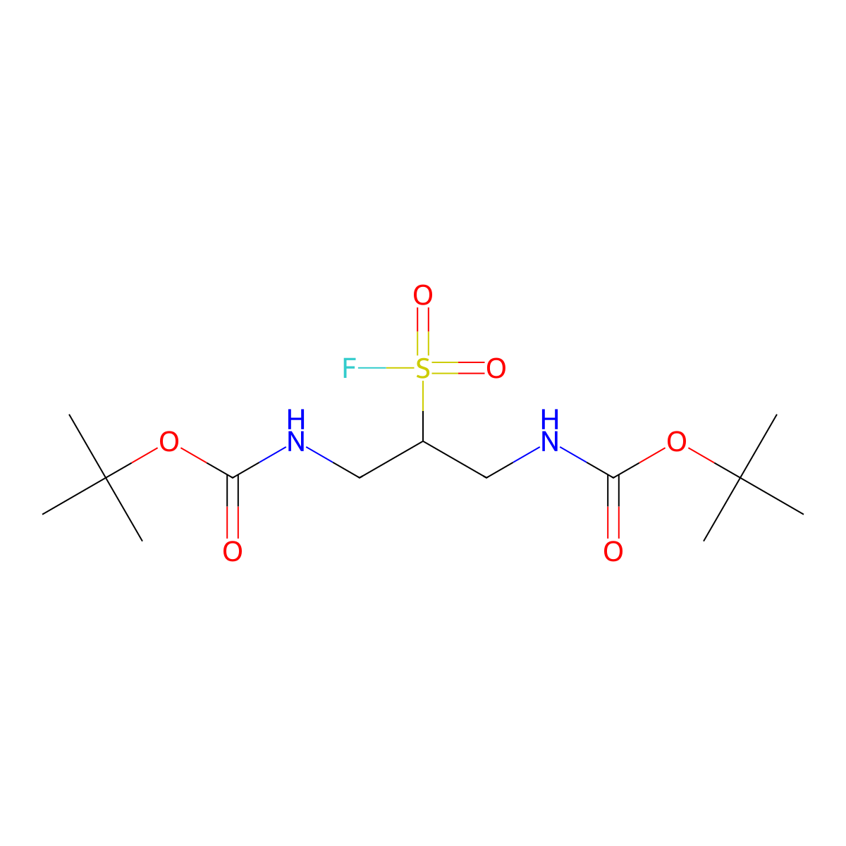 tert-butylN-(3-{[(tert-butoxy)carbonyl]amino}-2-(fluorosulfonyl)propyl)carbamate molecular structure, CAS 2742653-02-5