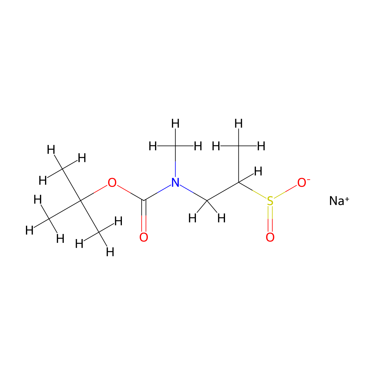 Sodium1-{[(tert-butoxy)carbonyl](methyl)amino}propane-2-sulfinate molecular structure, CAS 2742653-21-8
