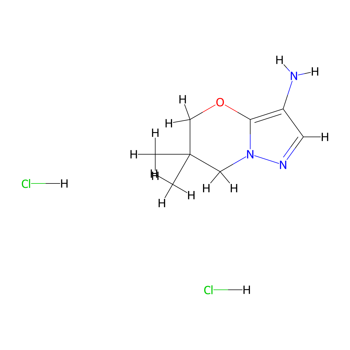 6,6-dimethyl-5H,6H,7H-pyrazolo[3,2-b][1,3]oxazin-3-aminedihydrochloride molecular structure, CAS 2742653-44-5