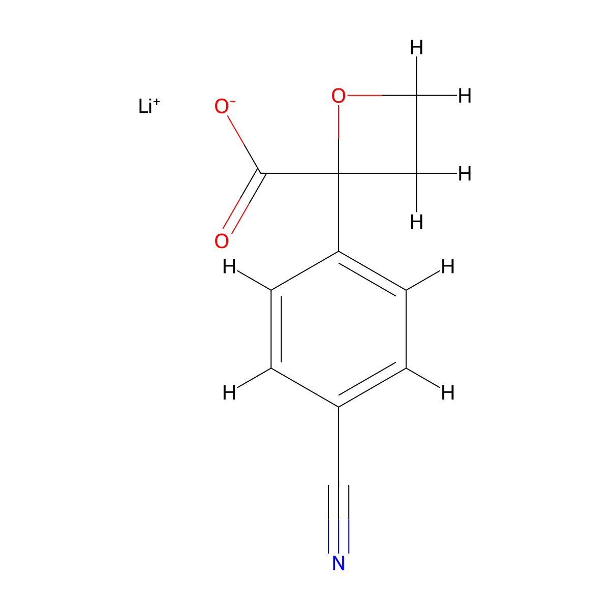 Lithium(1+)2-(4-cyanophenyl)oxetane-2-carboxylate molecular structure, CAS 2742653-52-5