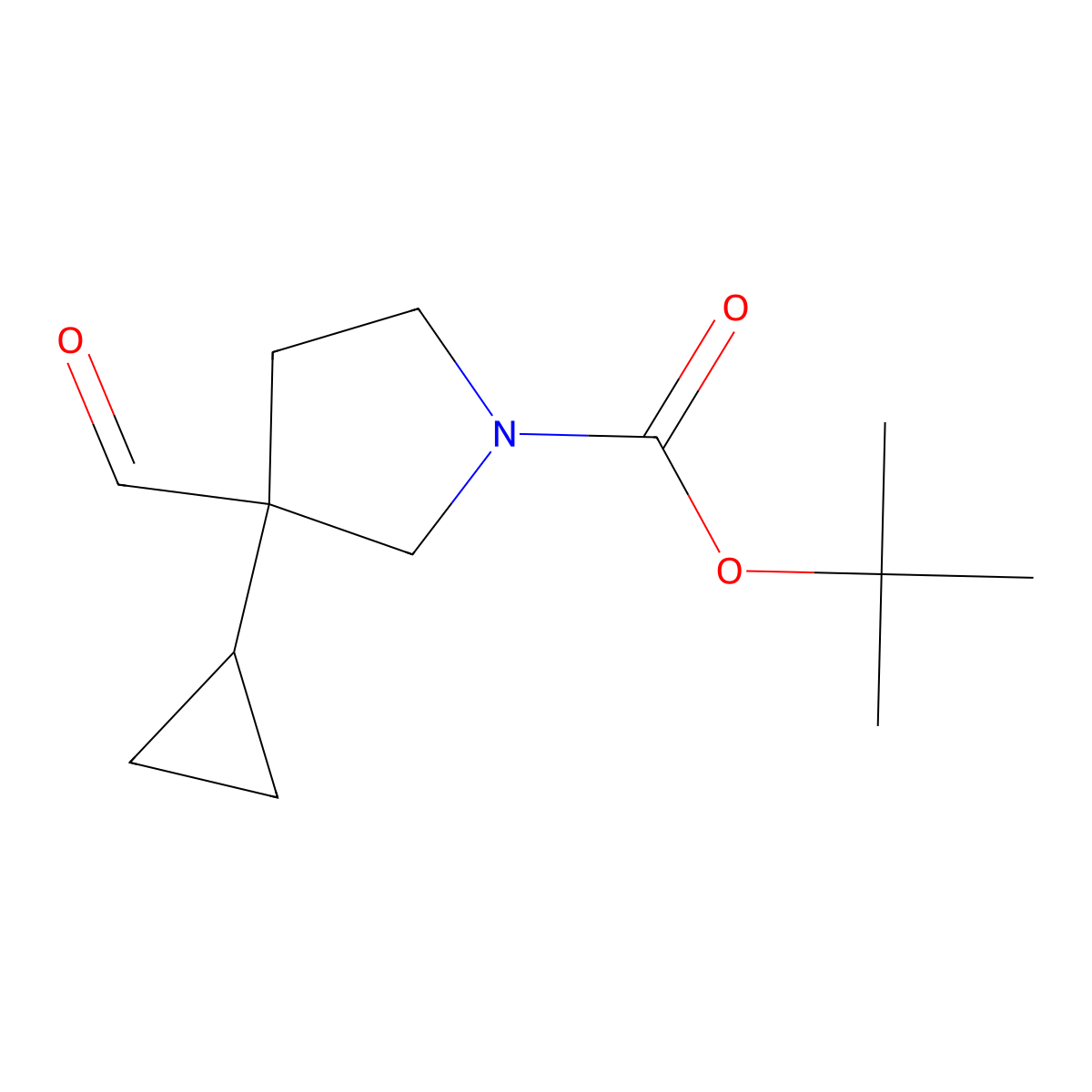 Tert-butyl 3-cyclopropyl-3-formylpyrrolidine-1-carboxylate molecular structure, CAS 2742653-63-8