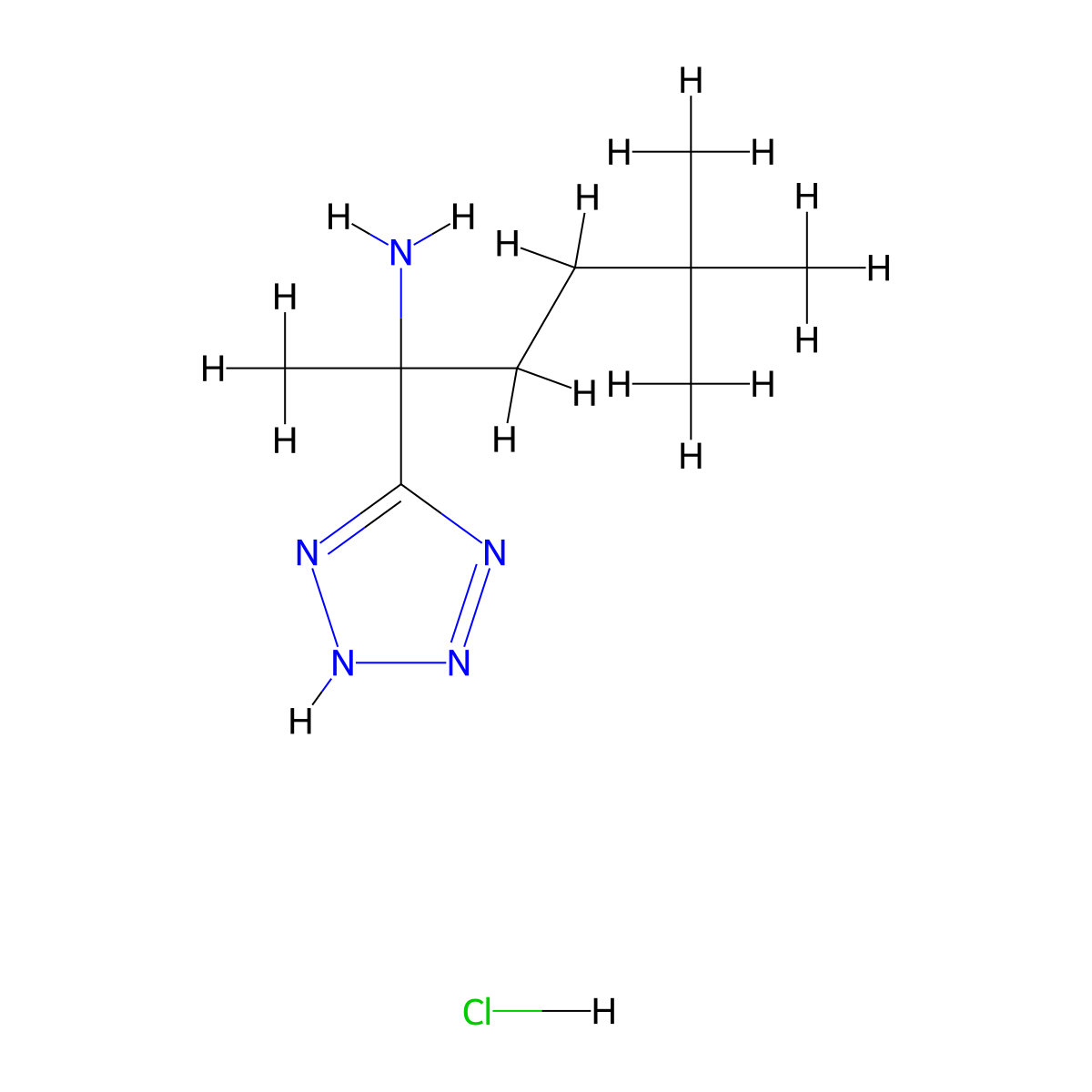 5,5-dimethyl-2-(2H-1,2,3,4-tetrazol-5-yl)hexan-2-aminehydrochloride molecular structure, CAS 2742653-72-9