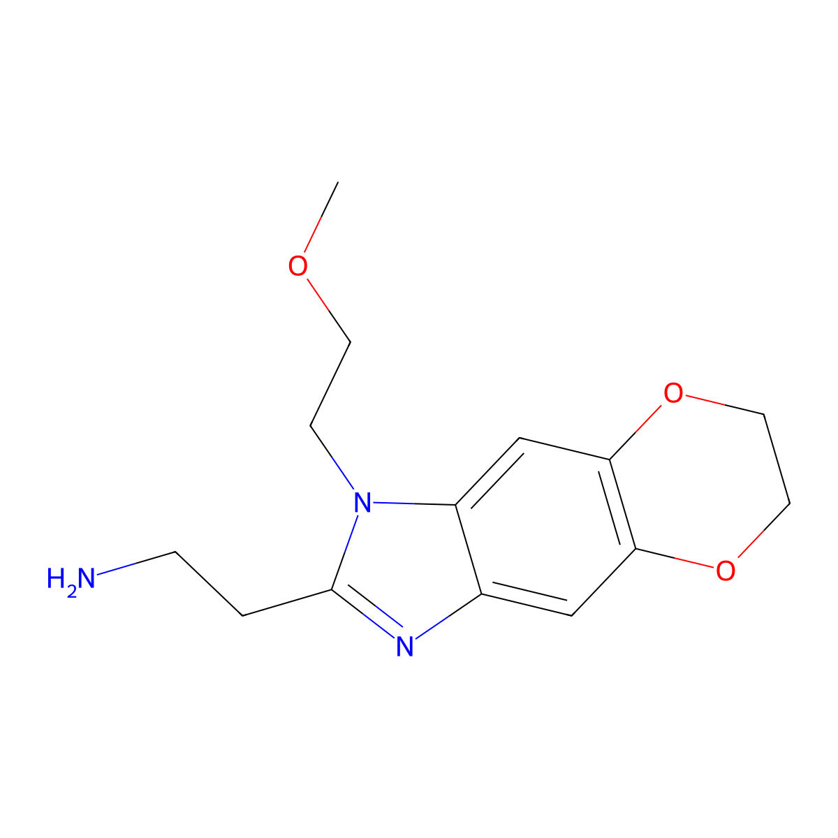 2-[6-(2-Methoxyethyl)-10,13-dioxa-4,6-diazatricyclo[7.4.0.0,3,7]trideca-1(9),2,4,7-tetraen-5-yl]ethan-1-amine molecular structure, CAS 2742653-84-3