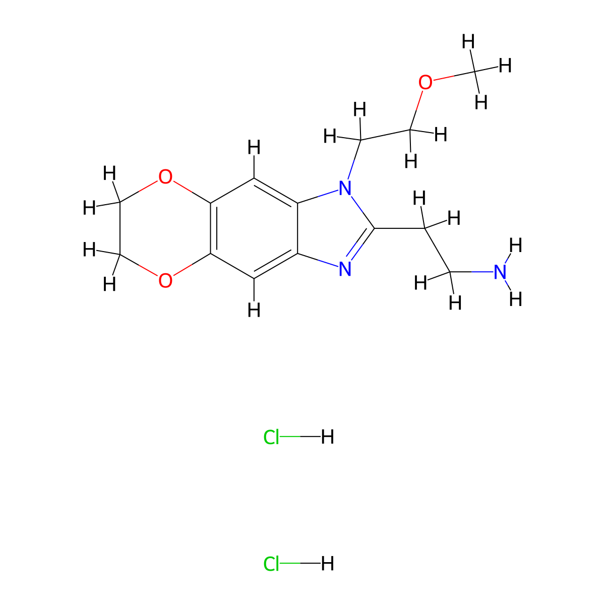 2-[6-(2-Methoxyethyl)-10,13-dioxa-4,6-diazatricyclo[7.4.0.0,3,7]trideca-1(9),2,4,7-tetraen-5-yl]ethan-1-amine dihydrochloride molecular structure, CAS 2742653-85-4