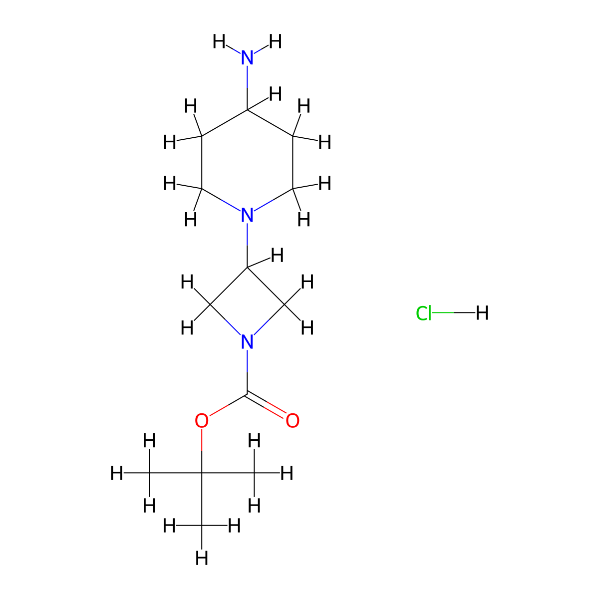 Tert-butyl 3-(4-aminopiperidin-1-yl)azetidine-1-carboxylate hydrochloride molecular structure, CAS 2742653-90-1