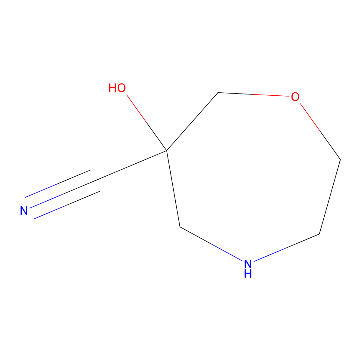 6-Hydroxy-1,4-oxazepane-6-carbonitrile molecular structure, CAS 2742654-03-9
