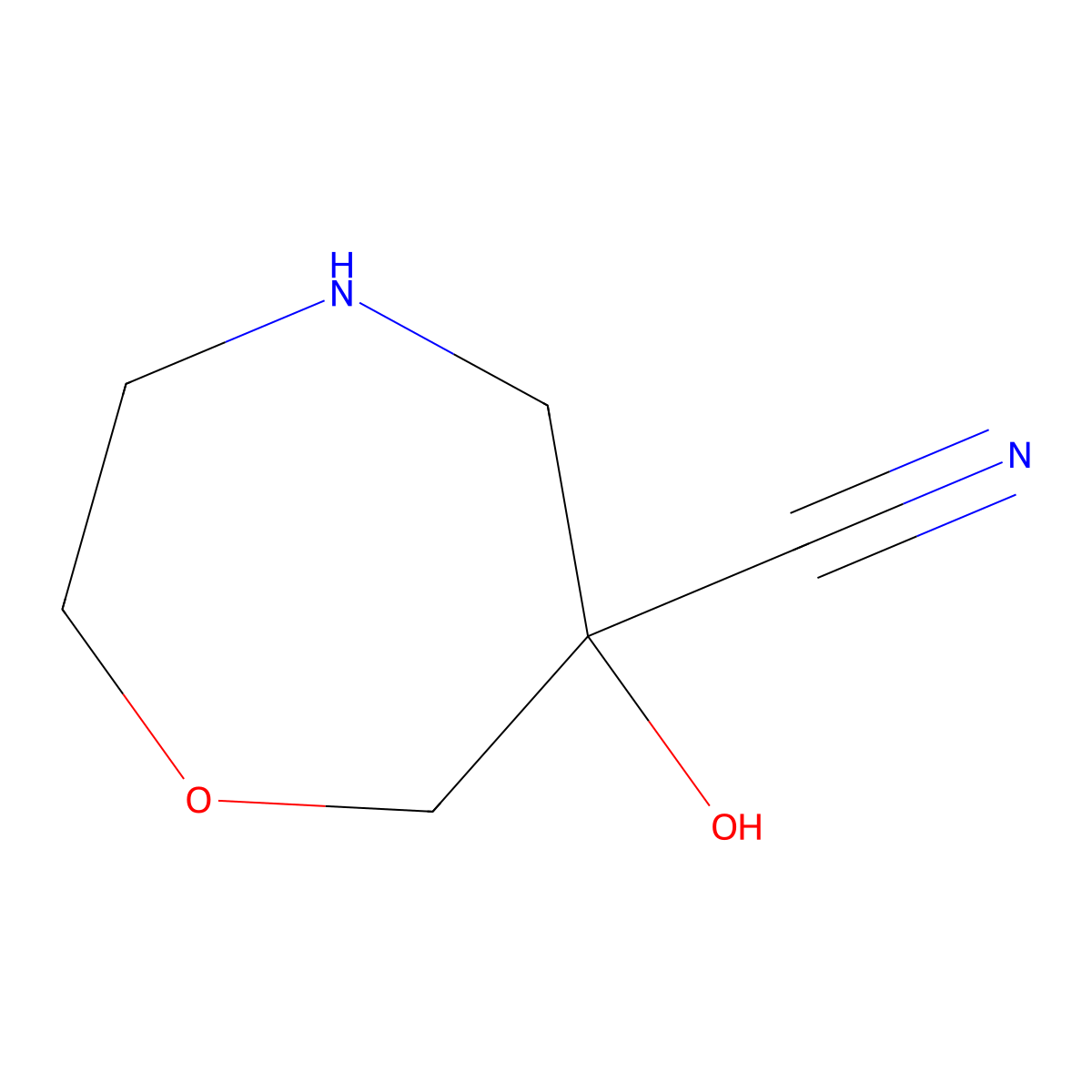 6-Hydroxy-1,4-oxazepane-6-carbonitrile molecular structure, CAS 2742654-03-9