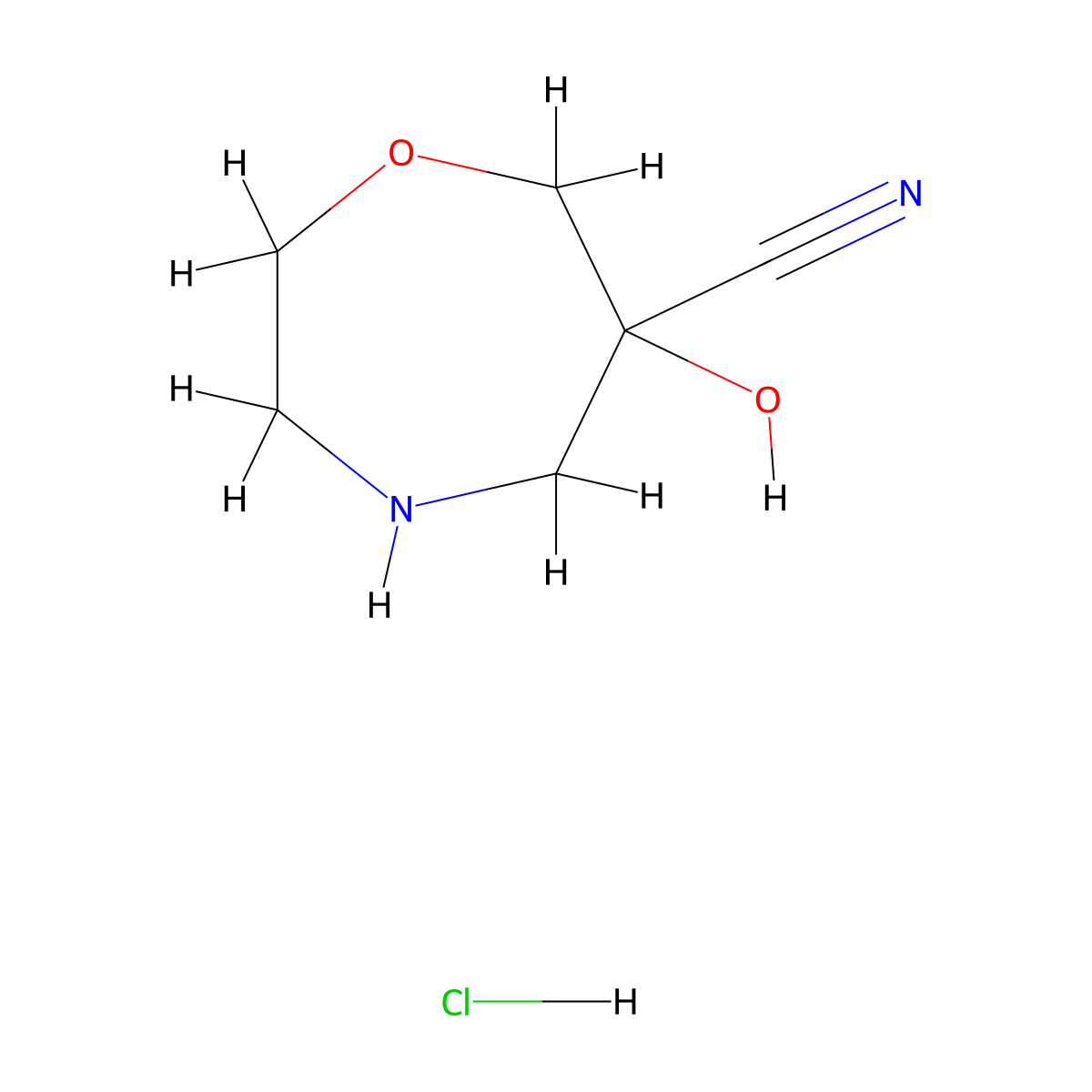 6-Hydroxy-1,4-oxazepane-6-carbonitrile hydrochloride molecular structure, CAS 2742654-04-0