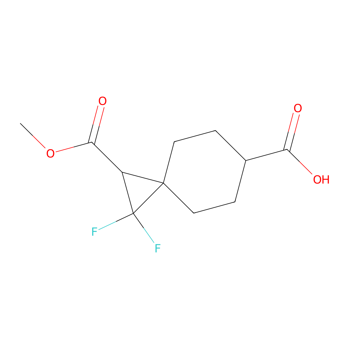 1,1-Difluoro-2-(methoxycarbonyl)spiro[2.5]octane-6-carboxylic acid molecular structure, CAS 2742656-06-8