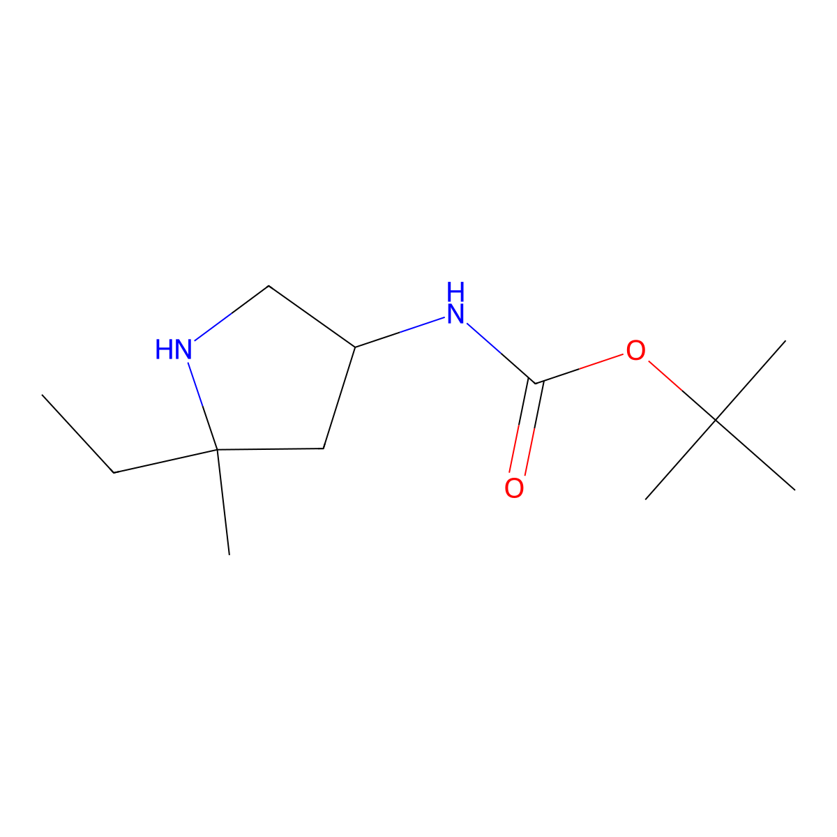 tert-butylN-(5-ethyl-5-methylpyrrolidin-3-yl)carbamate molecular structure, CAS 2742656-24-0
