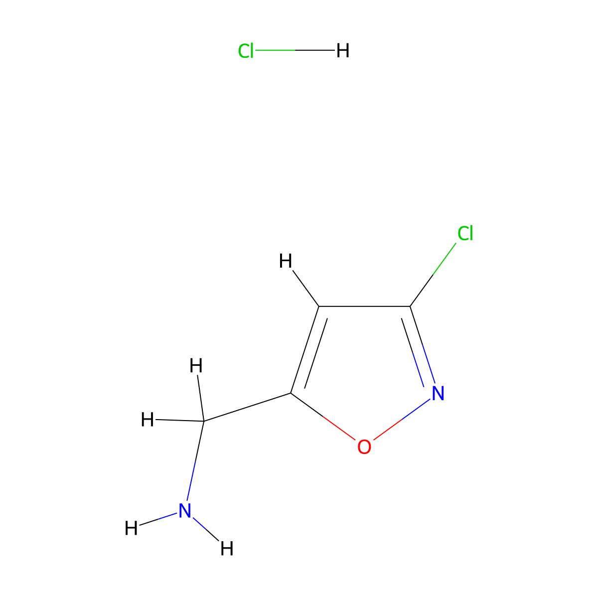 1-(3-Chloro-1,2-oxazol-5-yl)methanamine hydrochloride molecular structure, CAS 2742656-34-2