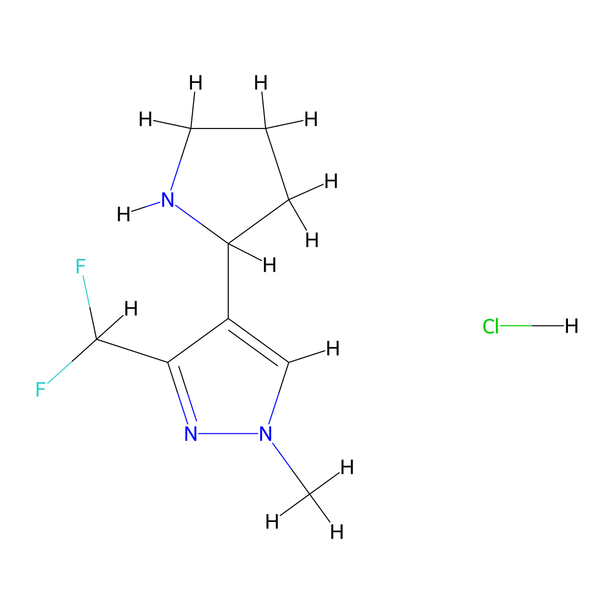 3-(difluoromethyl)-1-methyl-4-(pyrrolidin-2-yl)-1H-pyrazolehydrochloride molecular structure, CAS 2742656-68-2