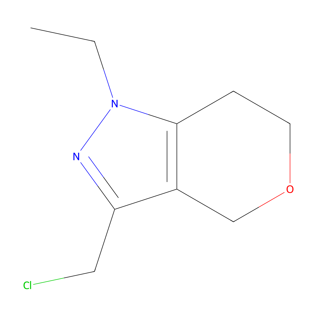 3-(chloromethyl)-1-ethyl-1H,4H,6H,7H-pyrano[4,3-c]pyrazole molecular structure, CAS 2742656-69-3