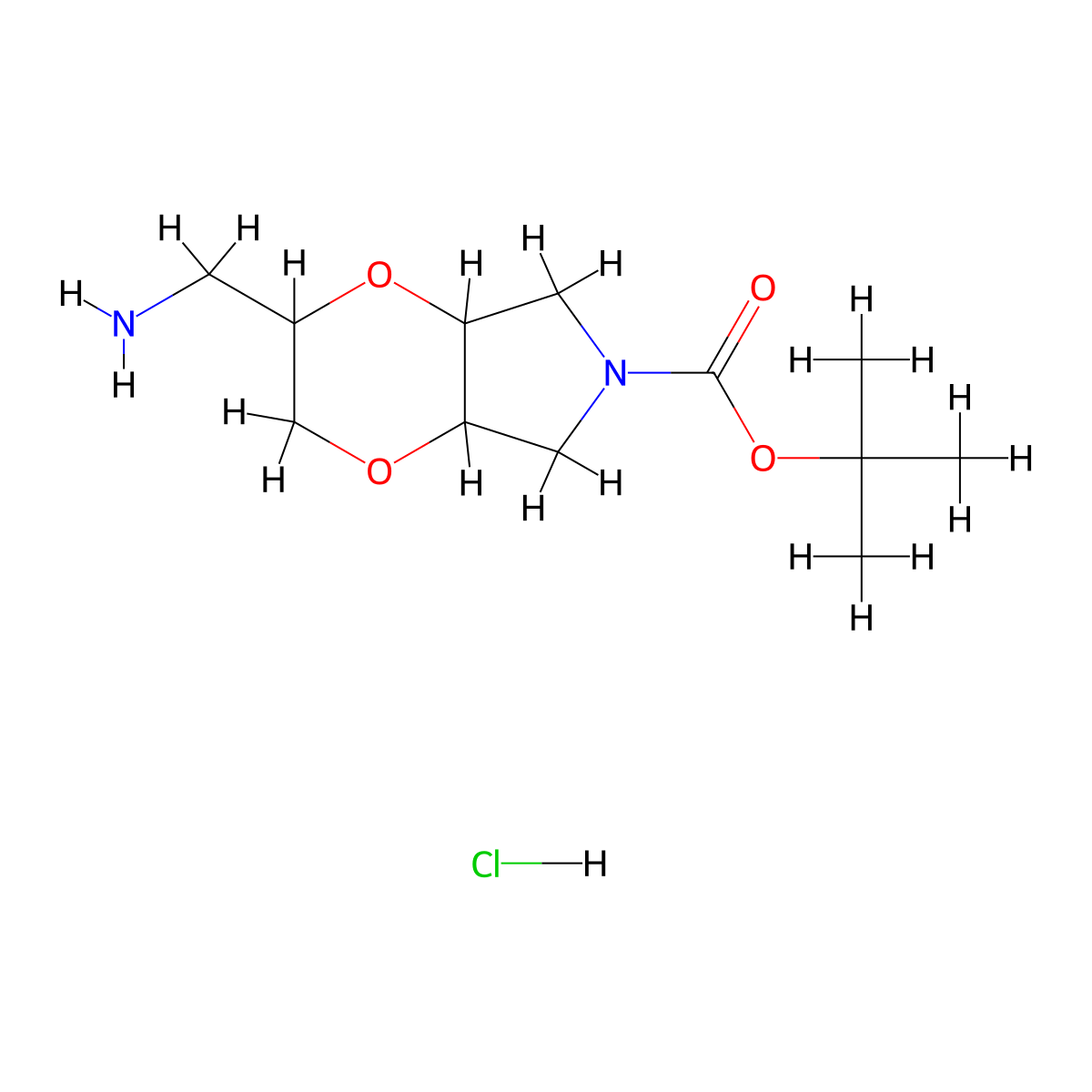 tert-butyl 2-(aminomethyl)-hexahydro-2H-[1,4]dioxino[2,3-c]pyrrole-6-carboxylate hydrochloride molecular structure, CAS 2742656-99-9
