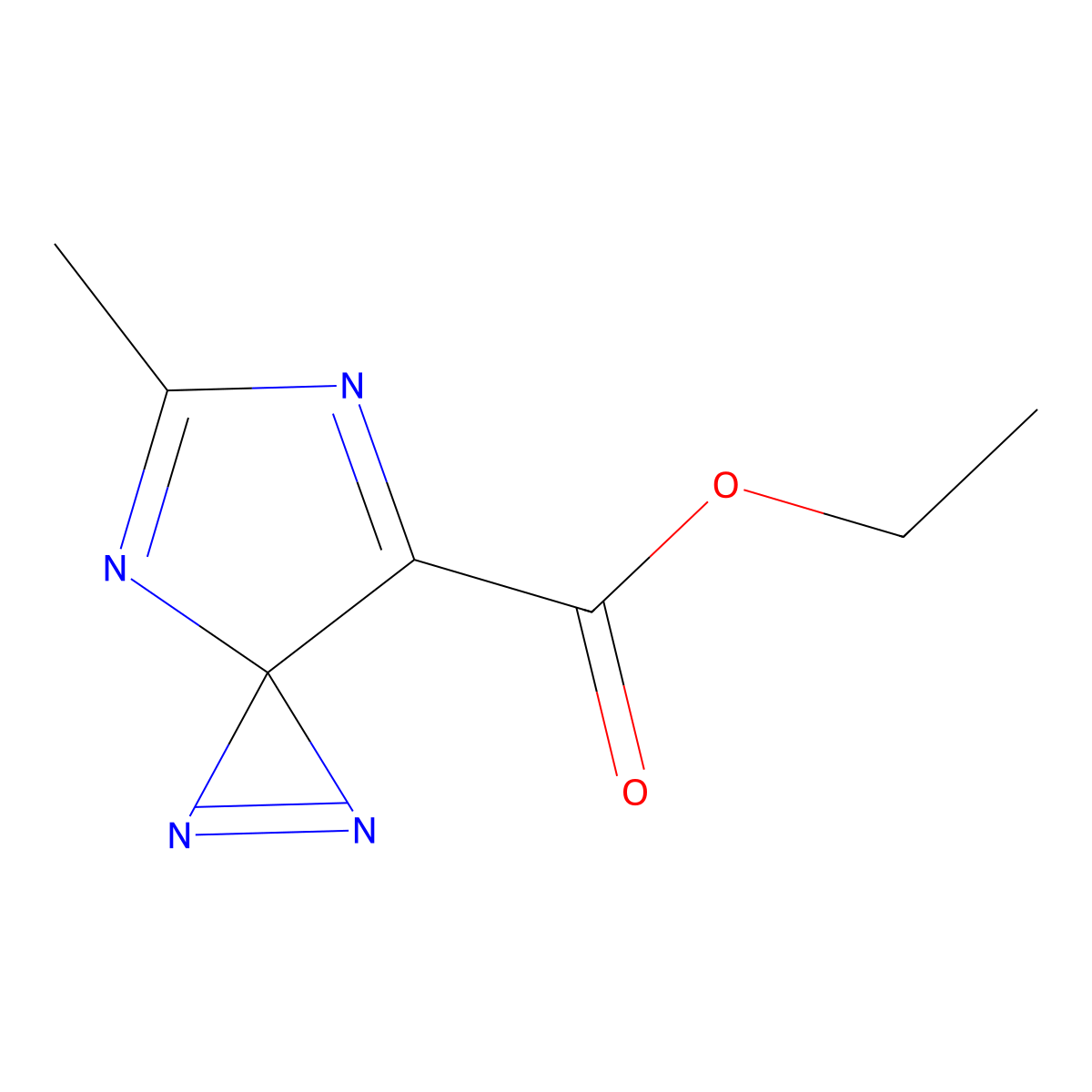 Ethyl 5-methyl-1,2,4,6-tetraazaspiro[2.4]hepta-1,4,6-triene-7-carboxylate molecular structure, CAS 2742657-33-4