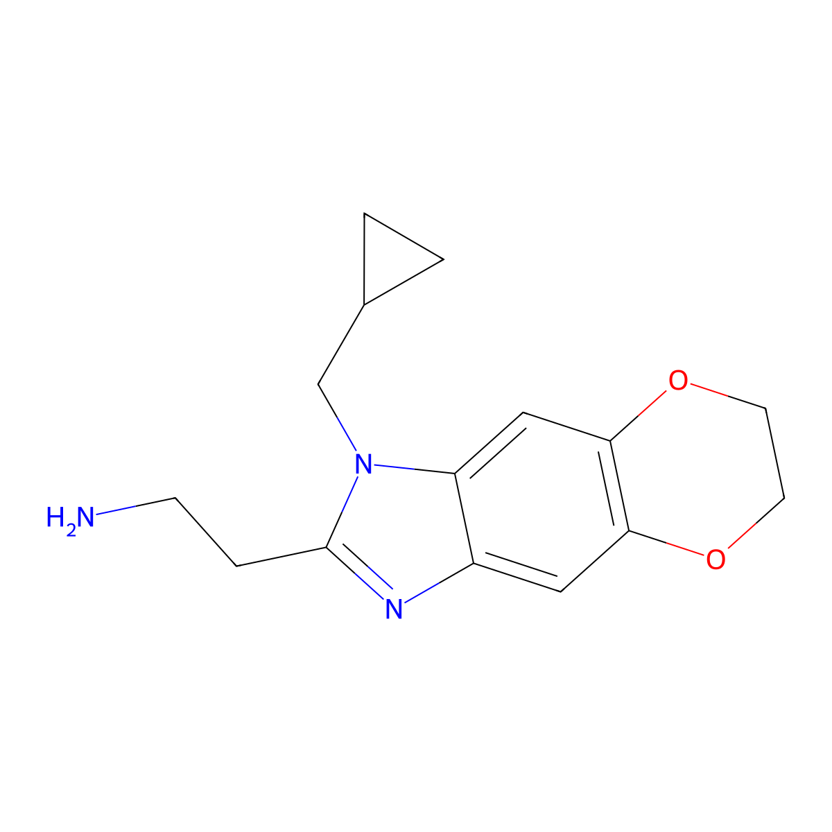 2-[6-(Cyclopropylmethyl)-10,13-dioxa-4,6-diazatricyclo[7.4.0.0,3,7]trideca-1(9),2,4,7-tetraen-5-yl]ethan-1-amine molecular structure, CAS 2742657-47-0