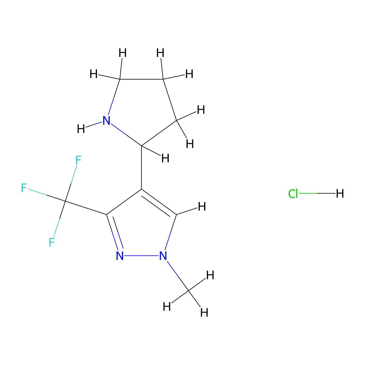 1-methyl-4-(pyrrolidin-2-yl)-3-(trifluoromethyl)-1H-pyrazolehydrochloride molecular structure, CAS 2742657-78-7
