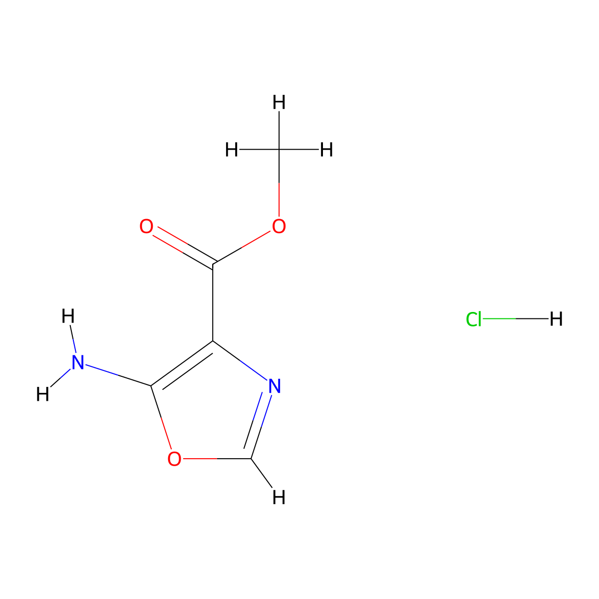 Methyl 5-amino-1,3-oxazole-4-carboxylate hydrochloride molecular structure, CAS 2742657-86-7