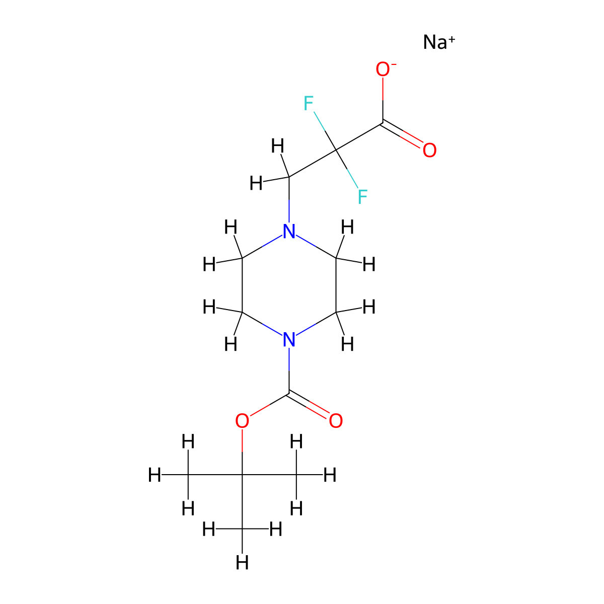 Sodium3-{4-[(tert-butoxy)carbonyl]piperazin-1-yl}-2,2-difluoropropanoate molecular structure, CAS 2742657-90-3