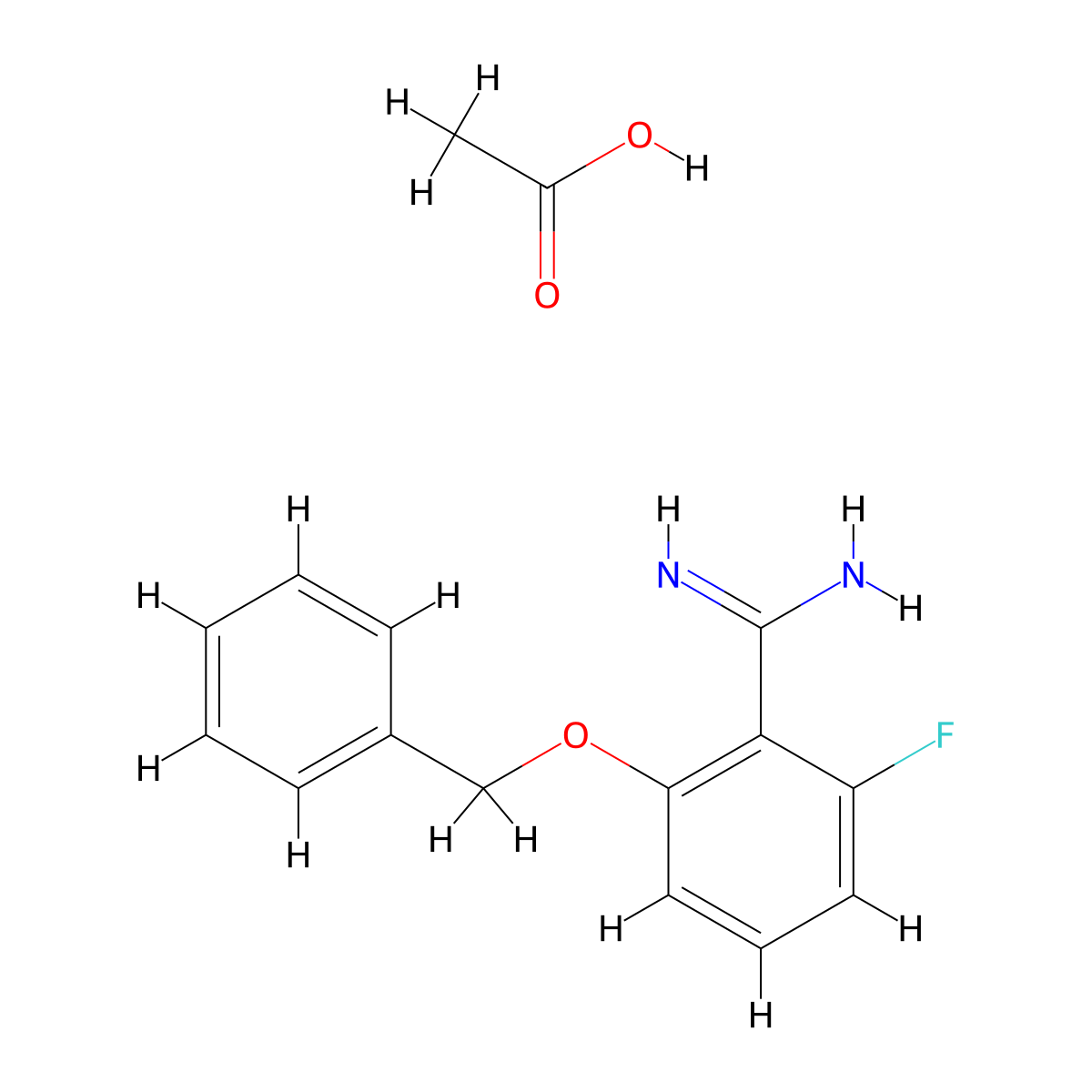 2-(Benzyloxy)-6-fluorobenzene-1-carboximidamide,aceticacid molecular structure, CAS 2742659-22-7