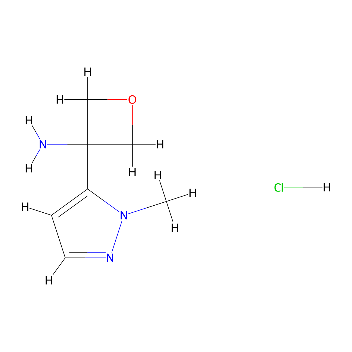 3-(1-methyl-1H-pyrazol-5-yl)oxetan-3-amine hydrochloride molecular structure, CAS 2742659-23-8
