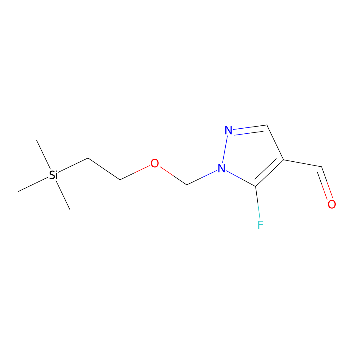 5-fluoro-1-{[2-(trimethylsilyl)ethoxy]methyl}-1H-pyrazole-4-carbaldehyde molecular structure, CAS 2742659-30-7