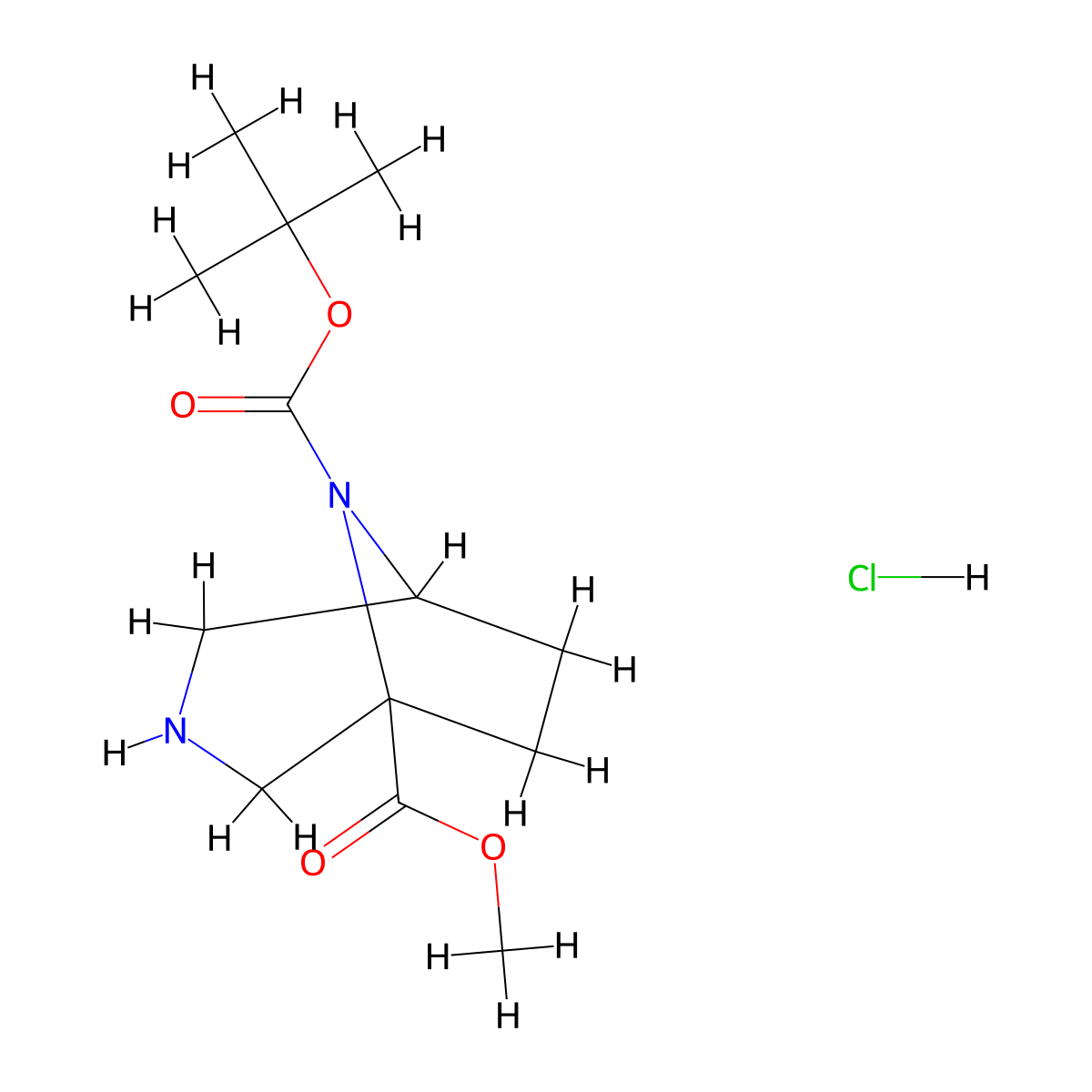 8-Tert-butyl 1-methyl 3,8-diazabicyclo[3.2.1]octane-1,8-dicarboxylate hydrochloride molecular structure, CAS 2742659-42-1