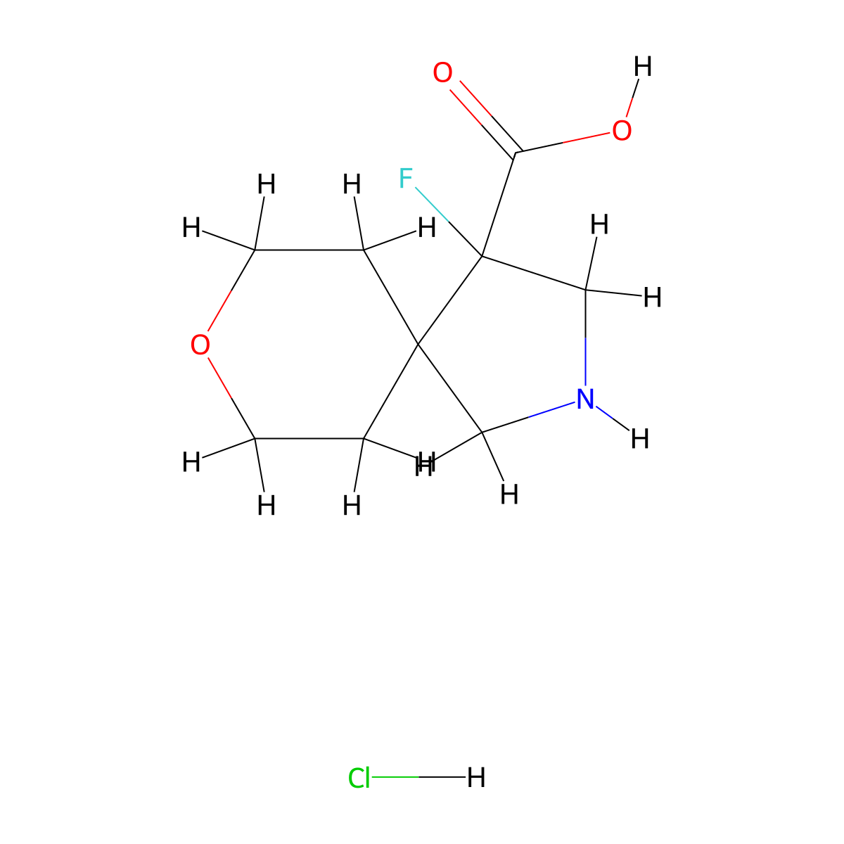 4-Fluoro-8-oxa-2-azaspiro[4.5]decane-4-carboxylic acid hydrochloride molecular structure, CAS 2742659-66-9