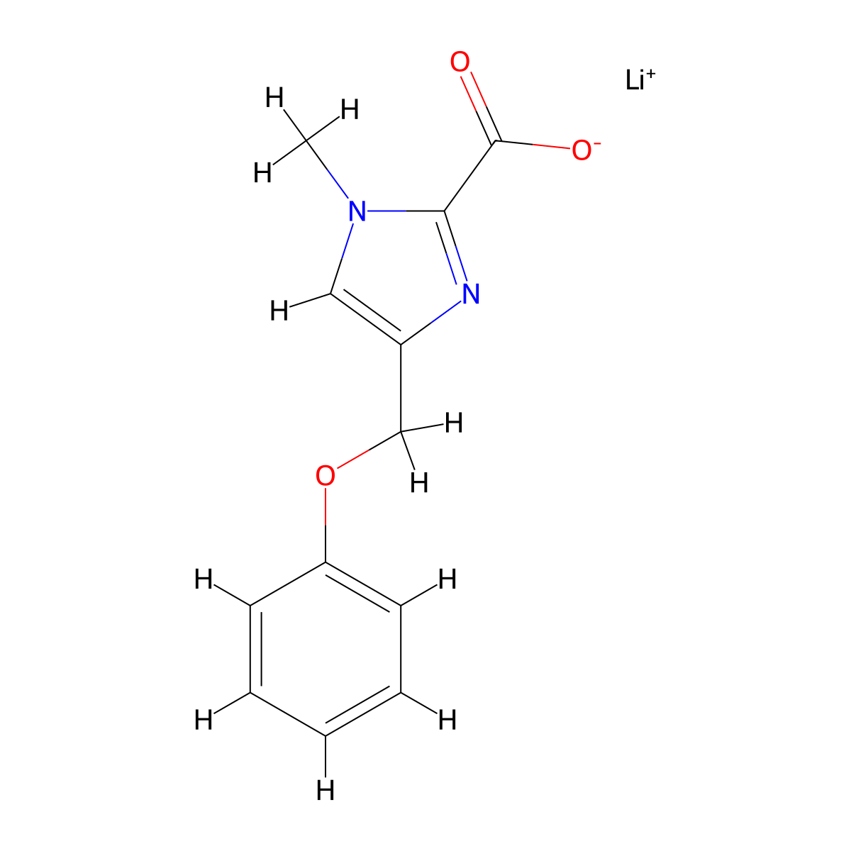 lithium(1+)1-methyl-4-(phenoxymethyl)-1H-imidazole-2-carboxylate molecular structure, CAS 2742659-80-7