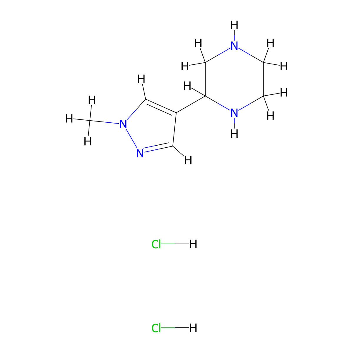 2-(1-methyl-1H-pyrazol-4-yl)piperazine dihydrochloride molecular structure, CAS 2742660-12-2