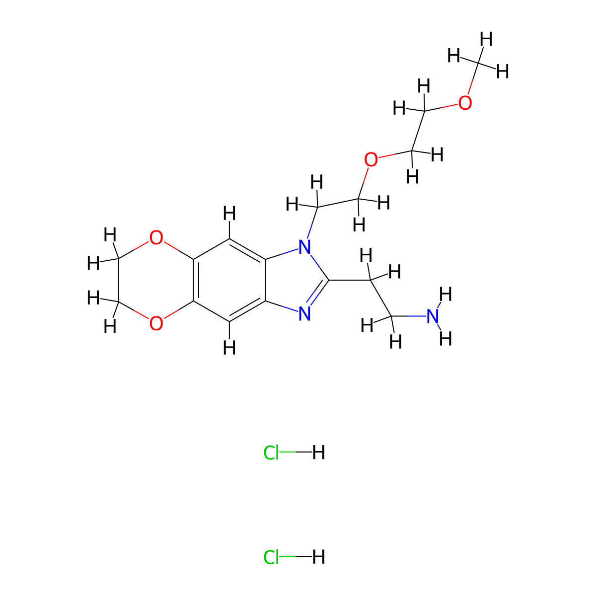 2-{6-[2-(2-Methoxyethoxy)ethyl]-10,13-dioxa-4,6-diazatricyclo[7.4.0.0,3,7]trideca-1(9),2,4,7-tetraen-5-yl}ethan-1-aminedihydrochloride molecular structure, CAS 2742660-25-7