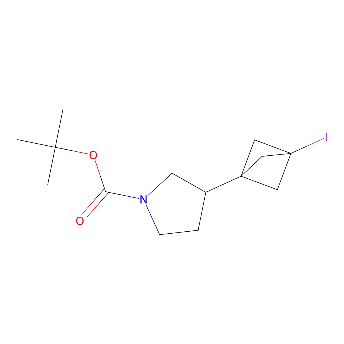 Tert-butyl 3-{3-iodobicyclo[1.1.1]pentan-1-yl}pyrrolidine-1-carboxylate molecular structure, CAS 2742660-38-2