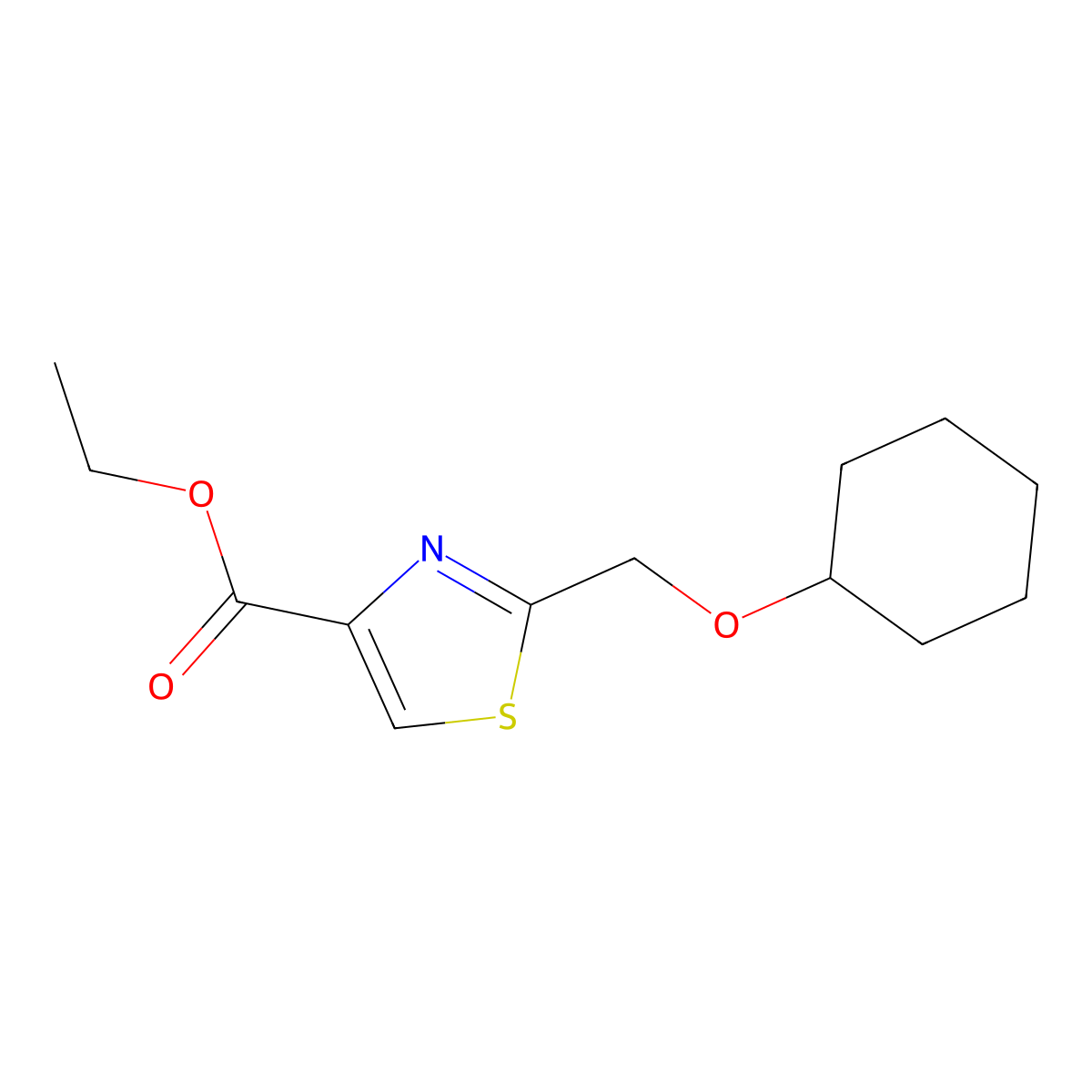 Ethyl 2-[(cyclohexyloxy)methyl]-1,3-thiazole-4-carboxylate molecular structure, CAS 2742660-61-1