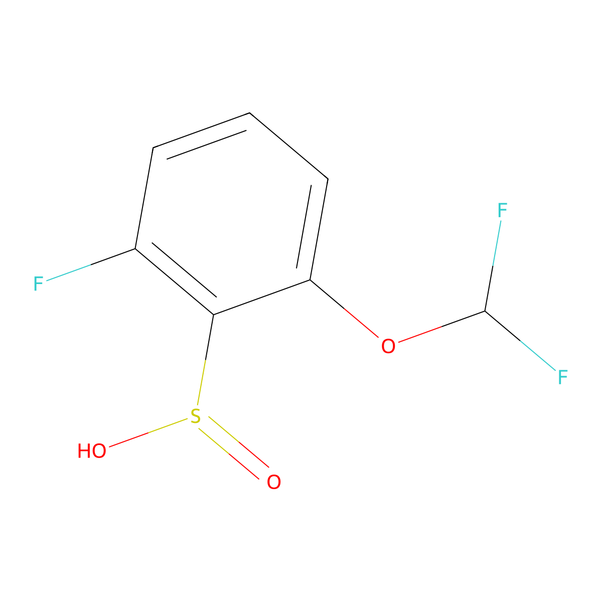 2-(Difluoromethoxy)-6-fluorobenzene-1-sulfinic acid molecular structure, CAS 2742661-00-1