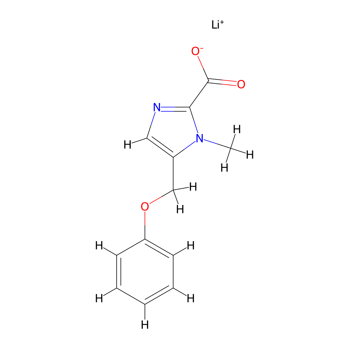 lithium(1+)1-methyl-5-(phenoxymethyl)-1H-imidazole-2-carboxylate molecular structure, CAS 2742661-14-7