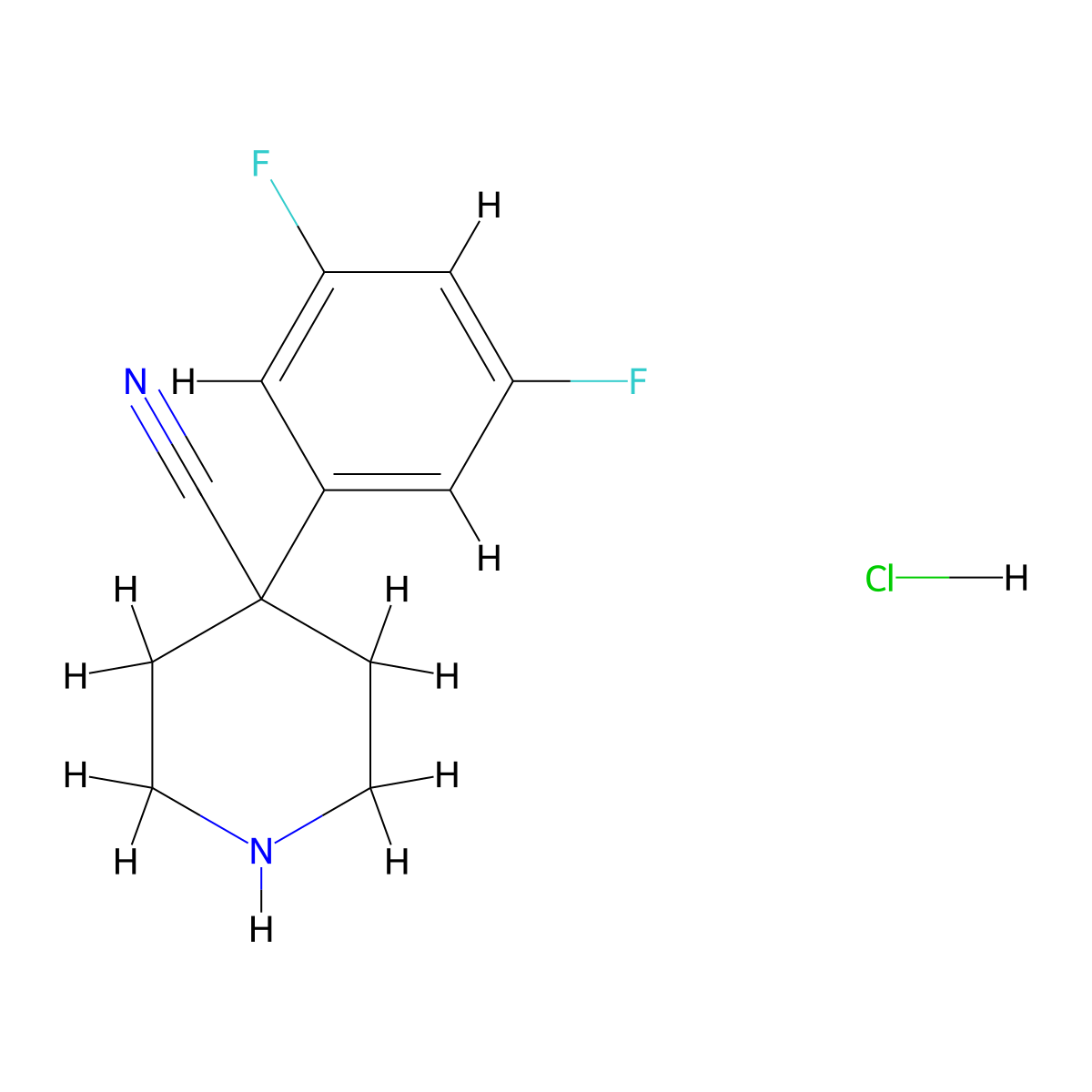 4-(3,5-Difluorophenyl)piperidine-4-carbonitrile hydrochloride molecular structure, CAS 2742661-24-9