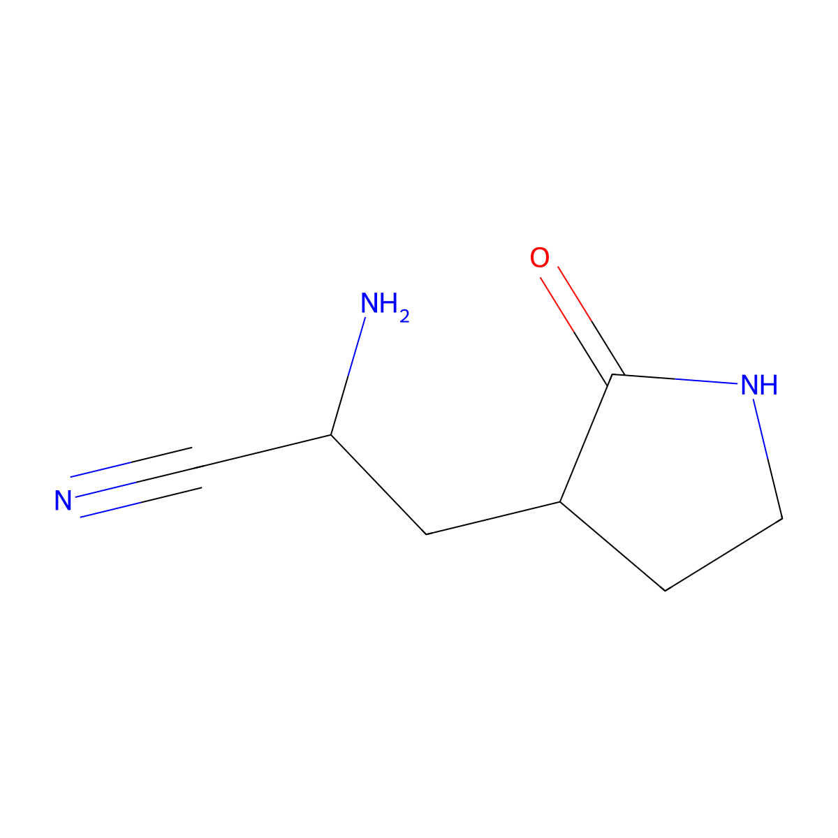 (S)-2-Amino-3-((S)-2-oxopyrrolidin-3-yl)propanenitrile molecular structure, CAS 2742706-72-3