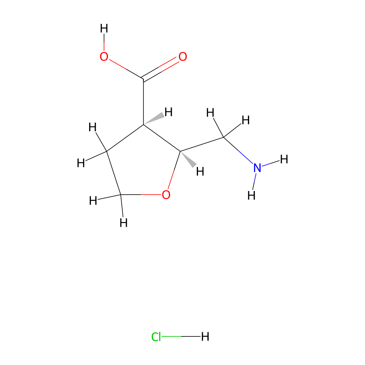 (2S,3R)-2-(aminomethyl)oxolane-3-carboxylic acid;hydrochloride molecular structure, CAS 2742910-89-8