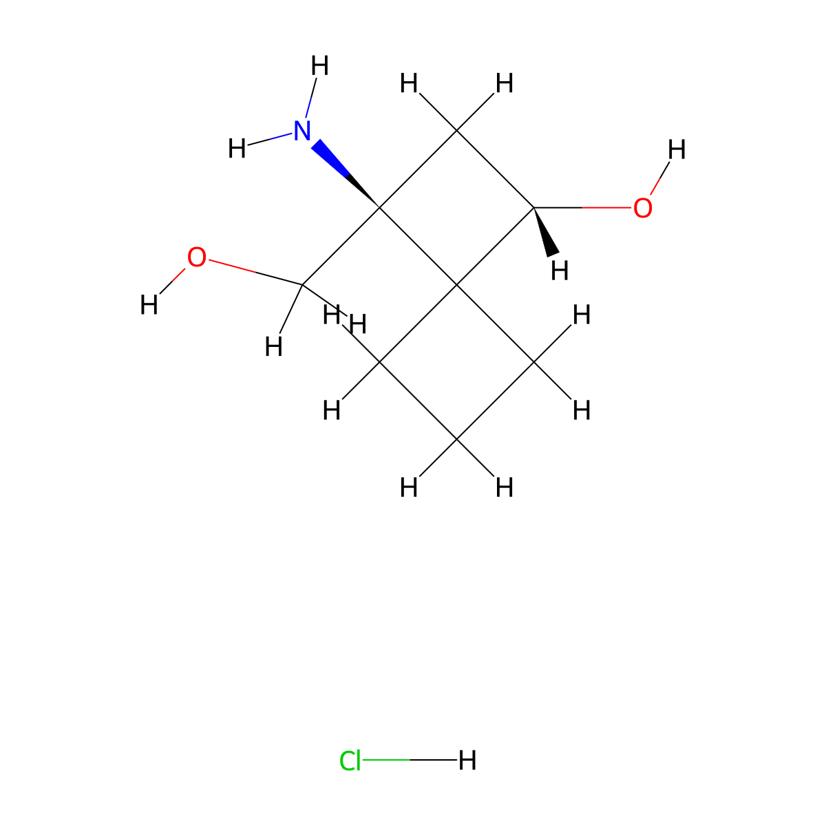 rac-(1R,3R)-3-amino-3-(hydroxymethyl)spiro(3.3)heptan-1-ol hydrochloride molecular structure, CAS 2742913-96-6
