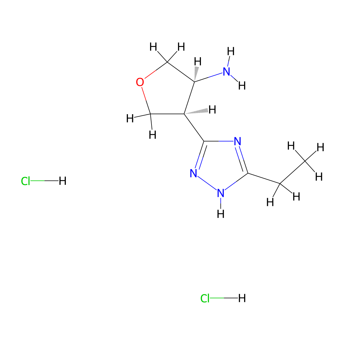 rac-(3R,4R)-4-(5-ethyl-1H-1,2,4-triazol-3-yl)oxolan-3-amine dihydrochloride molecular structure, CAS 2742942-83-0