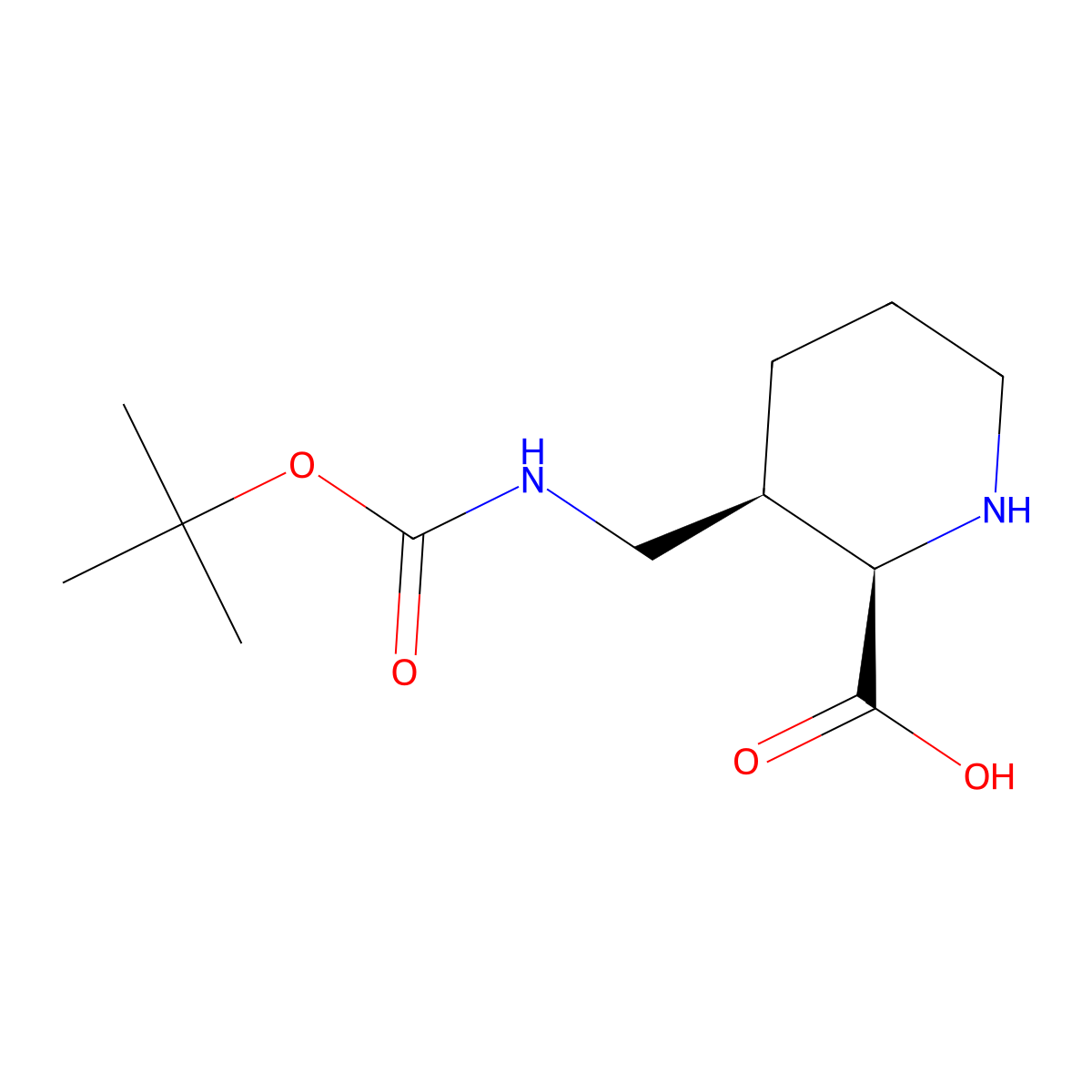 rac-(2R,3R)-3-({[(tert-butoxy)carbonyl]amino}methyl)piperidine-2-carboxylic acid molecular structure, CAS 2742955-33-3