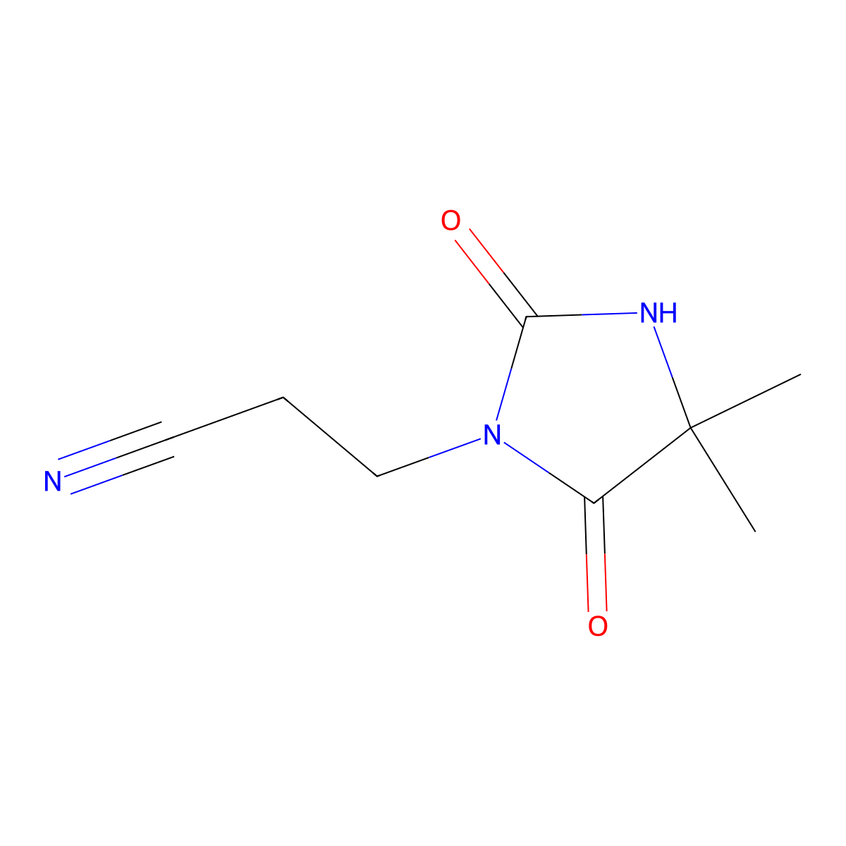3-(4,4-Dimethyl-2,5-dioxoimidazolidin-1-yl)propanenitrile molecular structure, CAS 27430-50-8