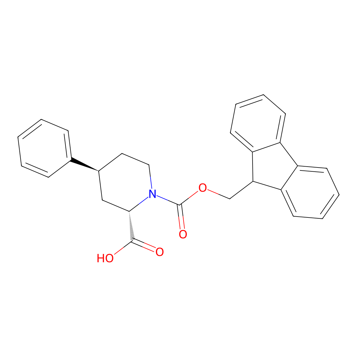 trans-1-(9H-fluoren-9-ylmethoxycarbonyl)-4-phenyl-piperidine-2-carboxylic acid molecular structure, CAS 2743057-01-2