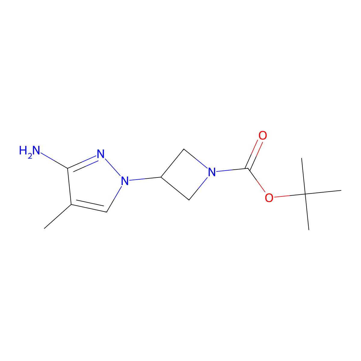 tert-butyl 3-(3-amino-4-methyl-1H-pyrazol-1-yl)azetidine-1-carboxylate molecular structure, CAS 2743080-00-2