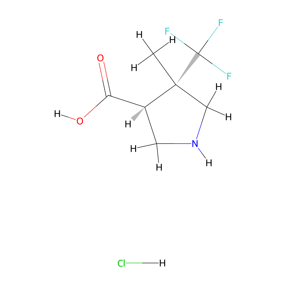 rac-(3R,4R)-4-methyl-4-(trifluoromethyl)pyrrolidine-3-carboxylic acid hydrochloride molecular structure, CAS 2743228-47-7