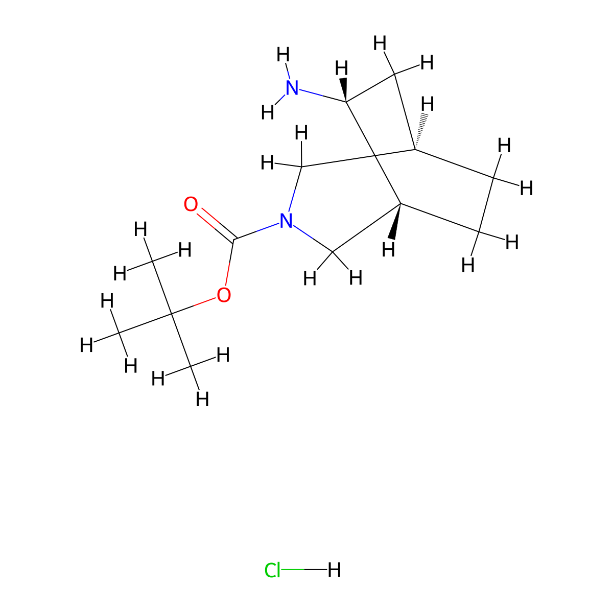 rac-tert-butyl (1R,5R,6R)-6-amino-3-azabicyclo(3.2.2)nonane-3-carboxylate hydrochloride molecular structure, CAS 2743254-69-3