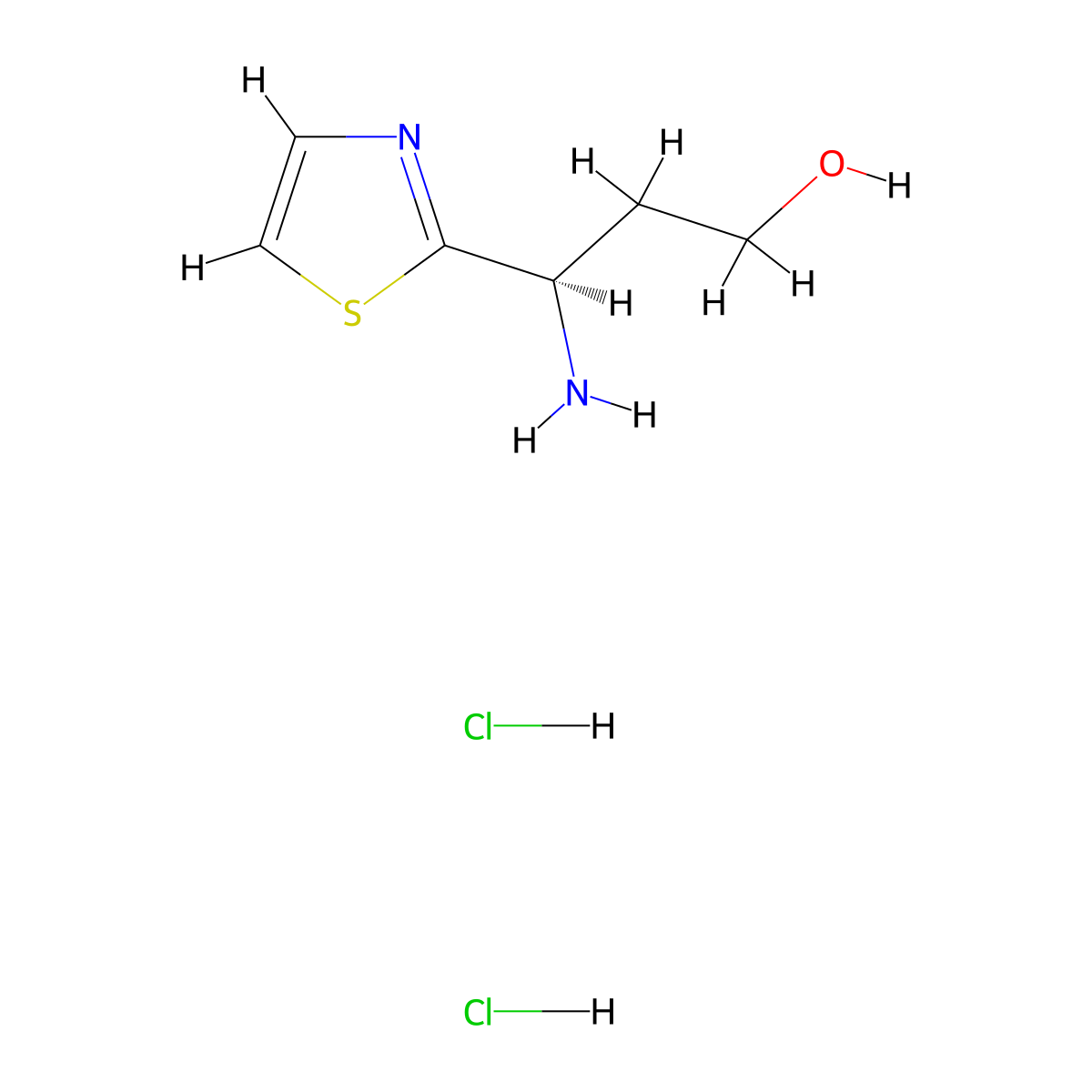 (3R)-3-amino-3-(1,3-thiazol-2-yl)propan-1-ol dihydrochloride molecular structure, CAS 2743427-25-8