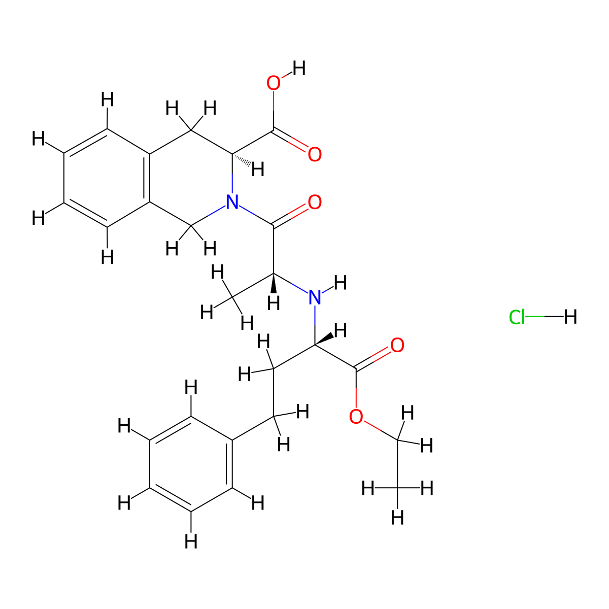 (3S)-2-[(2R)-2-{[(2S)-1-ethoxy-1-oxo-4-phenylbutan-2-yl]amino}propanoyl]-1,2,3,4-tetrahydroisoquinoline-3-carboxylic acid hydrochloride molecular structure, CAS 2743427-50-9