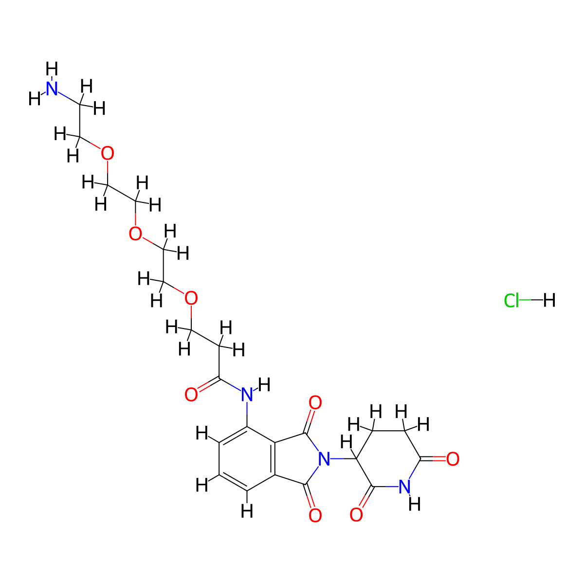 3-(2-(2-(2-aminoethoxy)ethoxy)ethoxy)-N-(2-(2,6-dioxopiperidin-3-yl)-1,3-dioxo-2,3-dihydro-1H-isoindol-4-yl)propanamide hydrochloride molecular structure, CAS 2743431-79-8