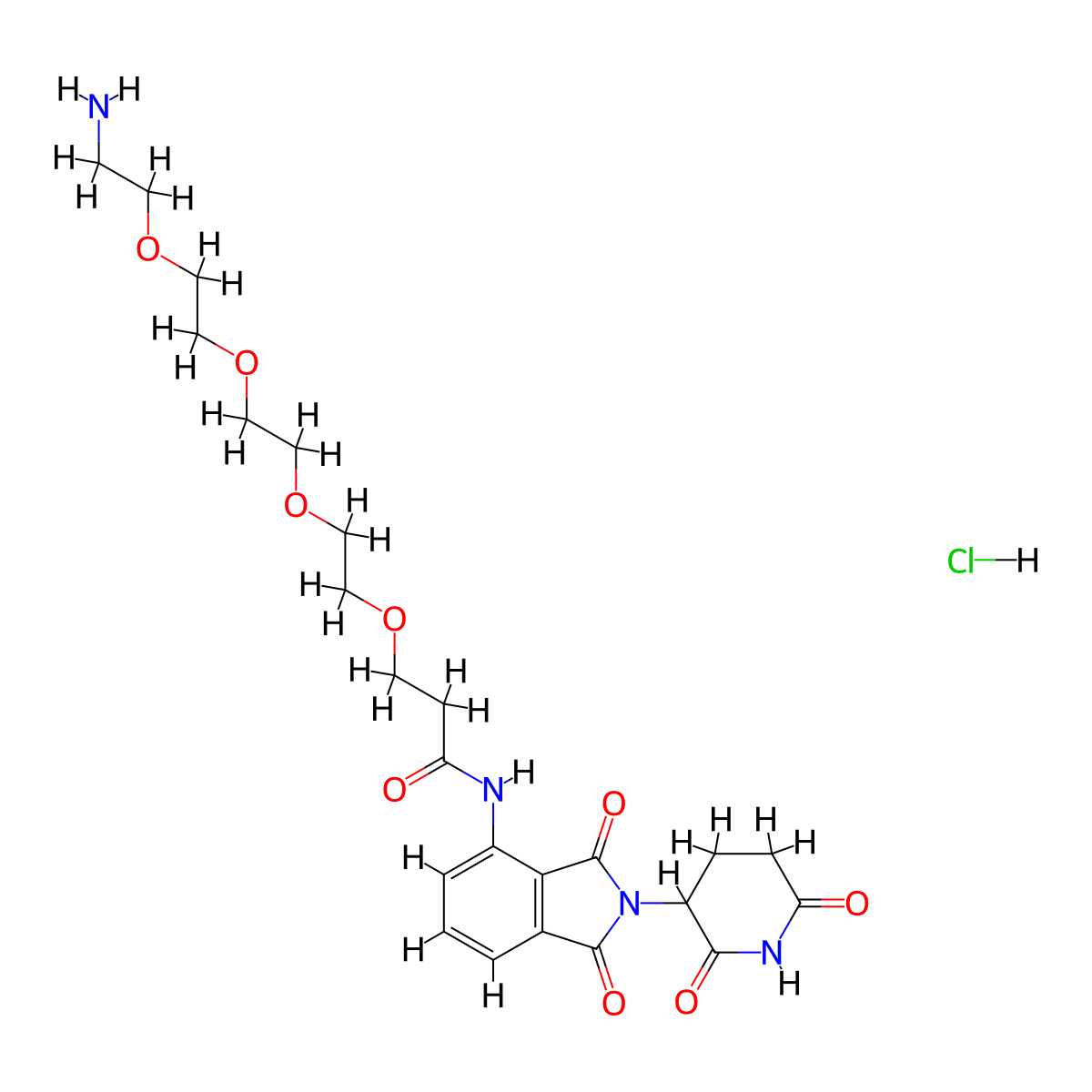 1-amino-N-[2-(2,6-dioxopiperidin-3-yl)-1,3-dioxo-2,3-dihydro-1H-isoindol-4-yl]-3,6,9,12-tetraoxapentadecan-15-amide hydrochloride molecular structure, CAS 2743431-98-1